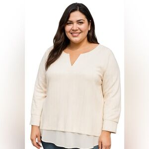 Penningtons Cream Sweater with Subtle Textured Chevron & Sheer Trim Size 4X